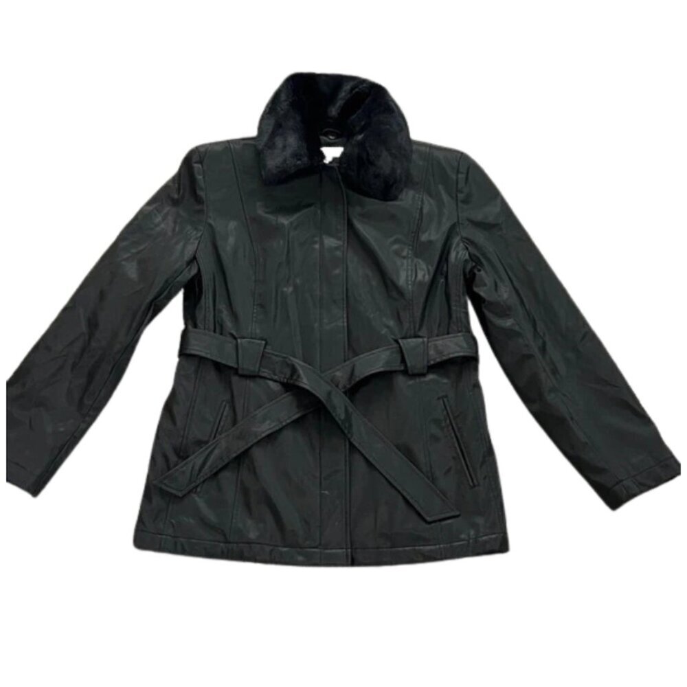 Giacca Women's Jacket with Removable Faux Fur Collar and Waist Tie - Size M